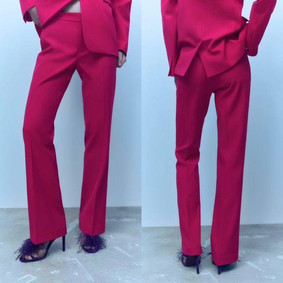 Zara Set - Fuchsia Straight Cut Pocket Blazer & The Low Rise Flare Pants - Picture 10 of 17